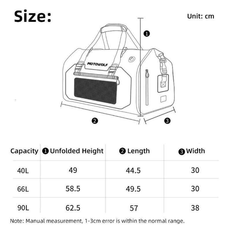 Waterproof Tail Travel Outdoor Dry Roll Pack 40/66/90L Lage Backpack Motorcycle Seat Bag