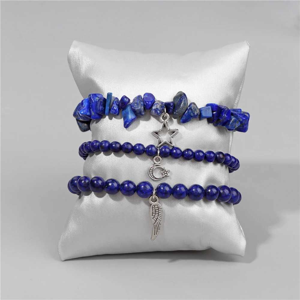 3Pcs/set Natural Stone Amethysts Bracelet Healing Quartz Beads Star Moon Feather Pendant Bracelets for Women Men Energy Jewelry W250526