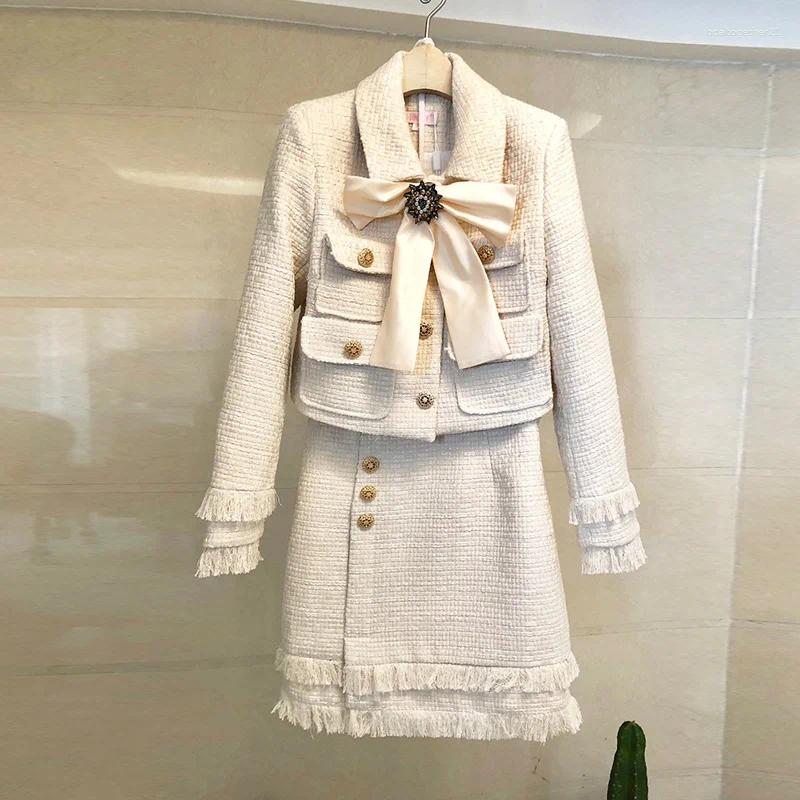 Two Piece Dress Skirt Suits Women Runway Luxury Designers Elegant Office Ladies Formal Tweed Blazer Jacket Mini 2 Set Winter Outfits