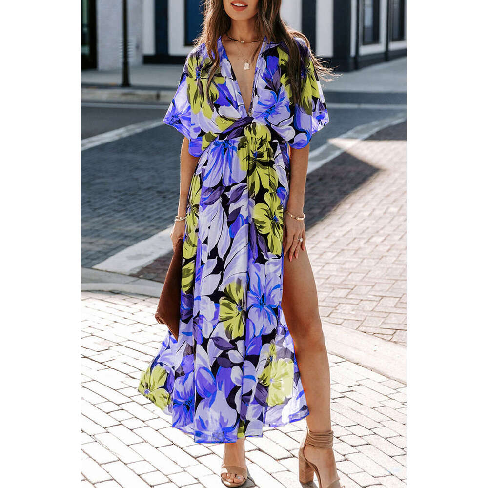 2025 Summer Women's New Sexy High-Waisted Fashion Printed Split Dress