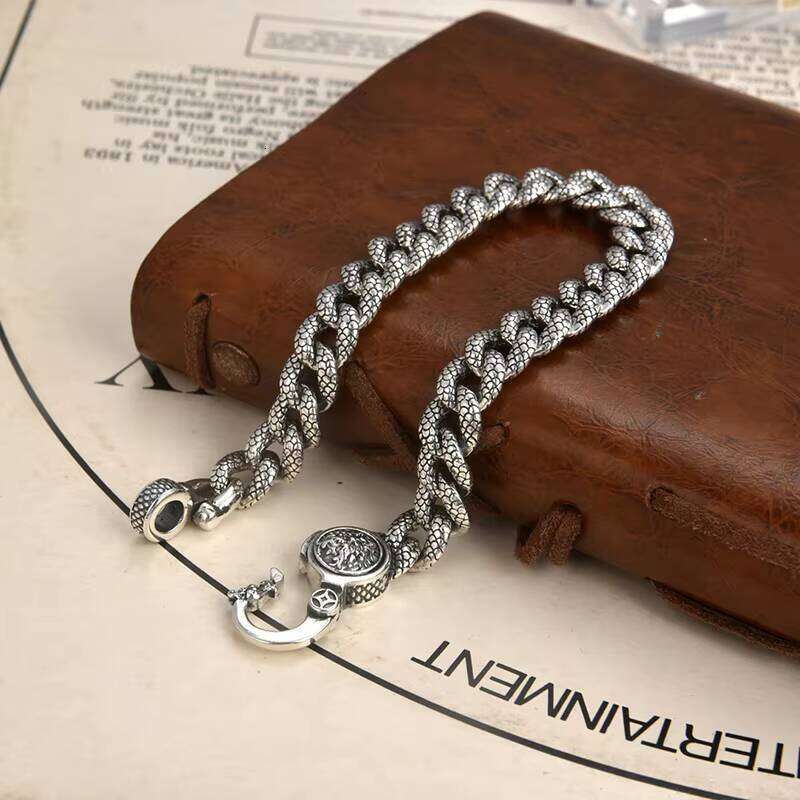 8mm S Sterling Sier Vintage Cuban Fashion Dragon Pattern Lucky Bracelet Jewelry Gift