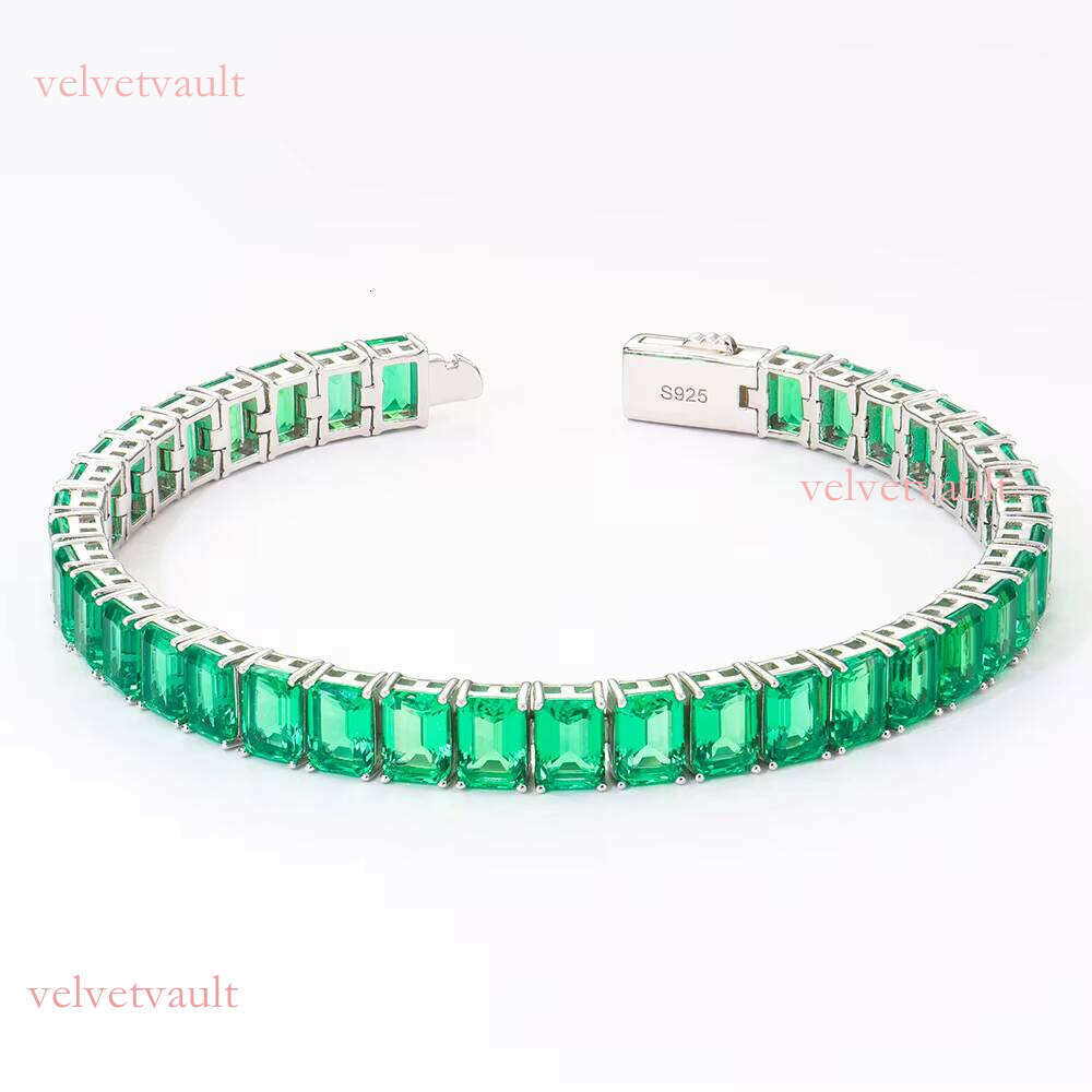 High-Quality Sterling Sier Jewelry Lab-Grown Colombian Emerald Green Tennis Chain Bracelet