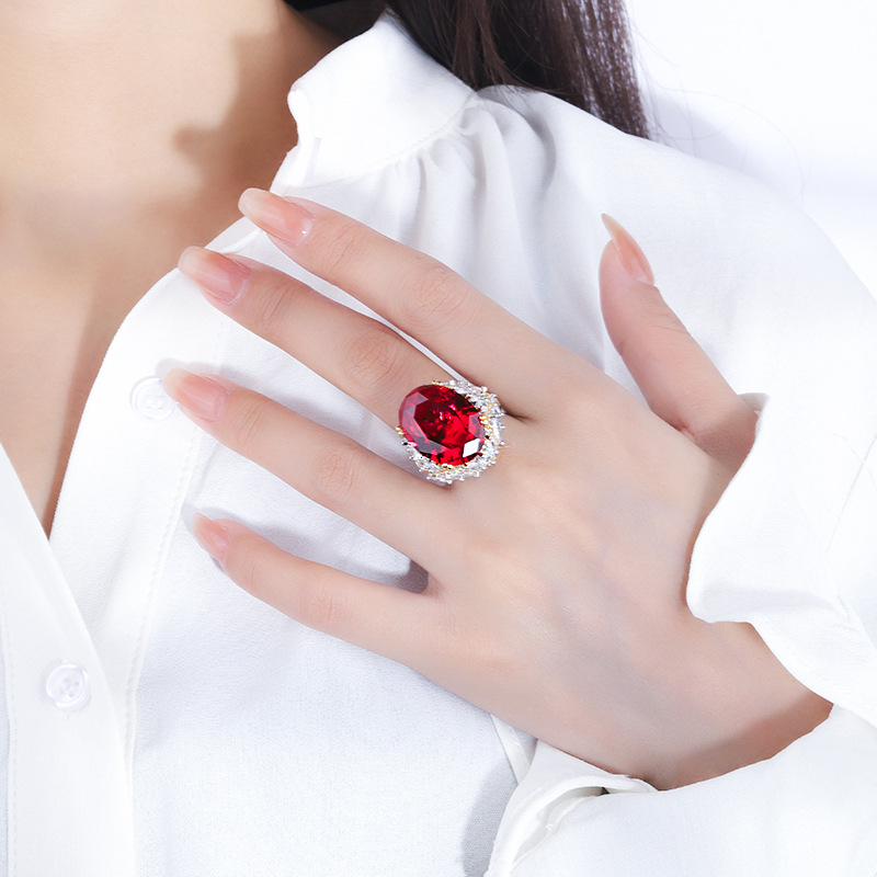15*20 Luxury Large Pigeon Egg S925 sterling Silver High Carbon Diamond Simulated Red Ruby Sapphire Celebrity Trendy Personalized queen Wedding Birthda
