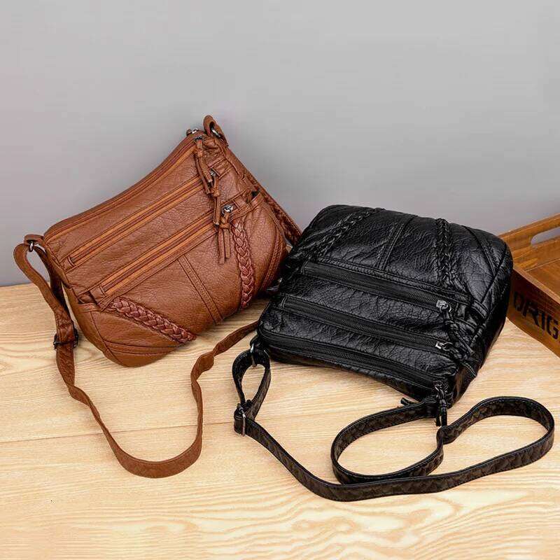 Vintage Solid Color Shoulder Retro Crossbody Women's Handbag Soft Leather Bag