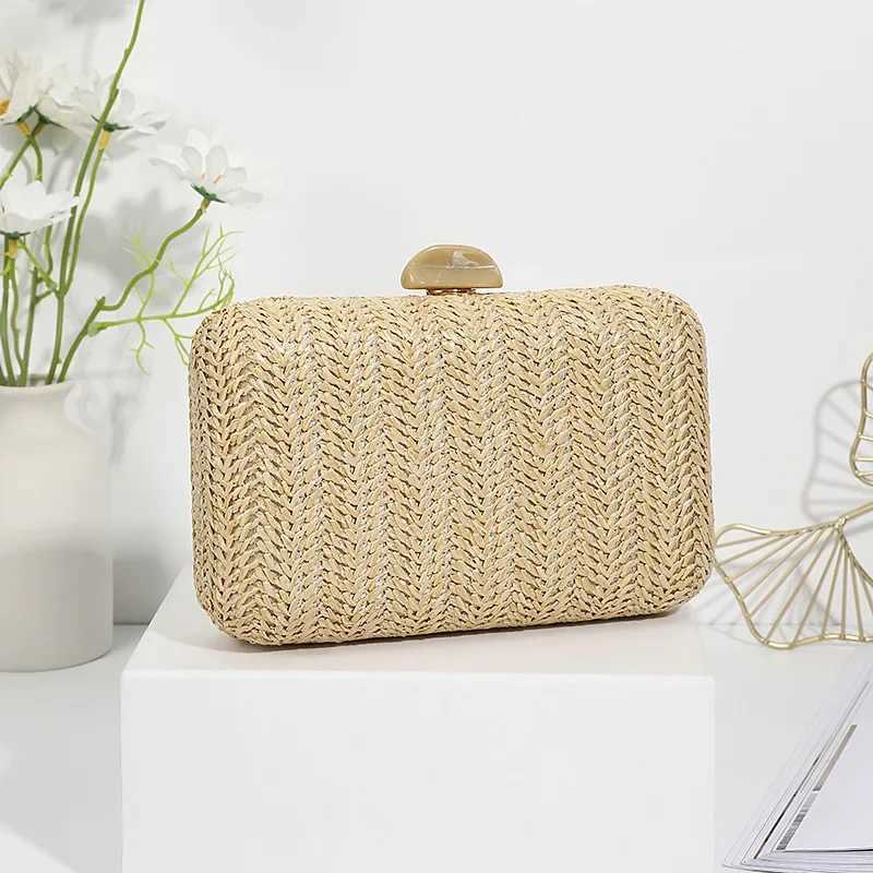 Simple Design Banquet Woven Bag Formal Dress Matching Crossbody Hand Bags Evening Bag Straw Green Beige Color Silver Clutch W250527