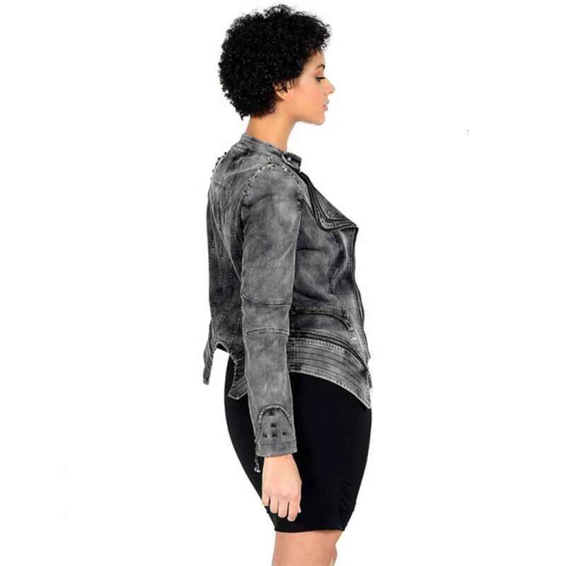 New Fashion Rivet Zipper Denim Jacket Women's Slim Motorcycle Jeans Outerwear Lapel Female Top Short Coat There Lining G408