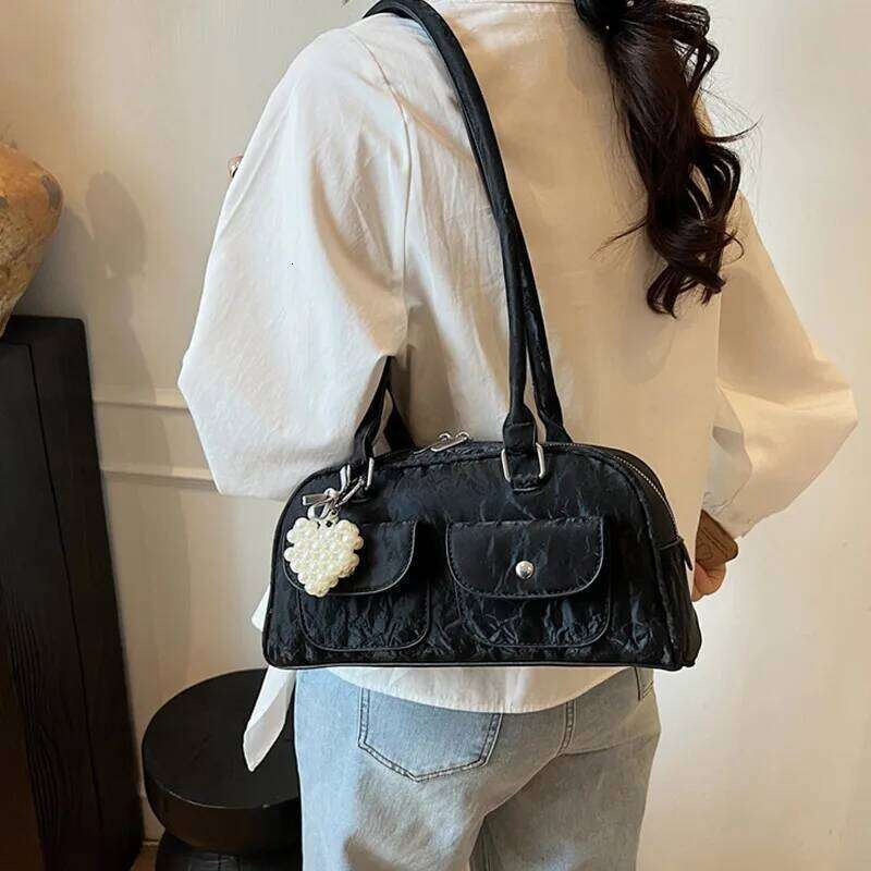 Women's Bags Designer Exquisite Double Pocket Women Pillow Shoulder Bags Embroidered Leather Commuter Tote Underarm Handbags Purse Bowling Bag