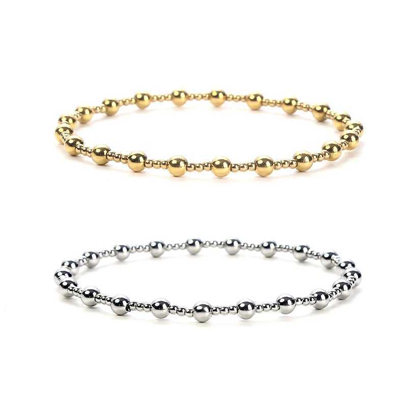 High-Quality Metal Stainless Steel Smooth Ball Waterproof Jewelry Exquisite Mini Beaded Elastic Bracelet Womens Daily gifts W250526