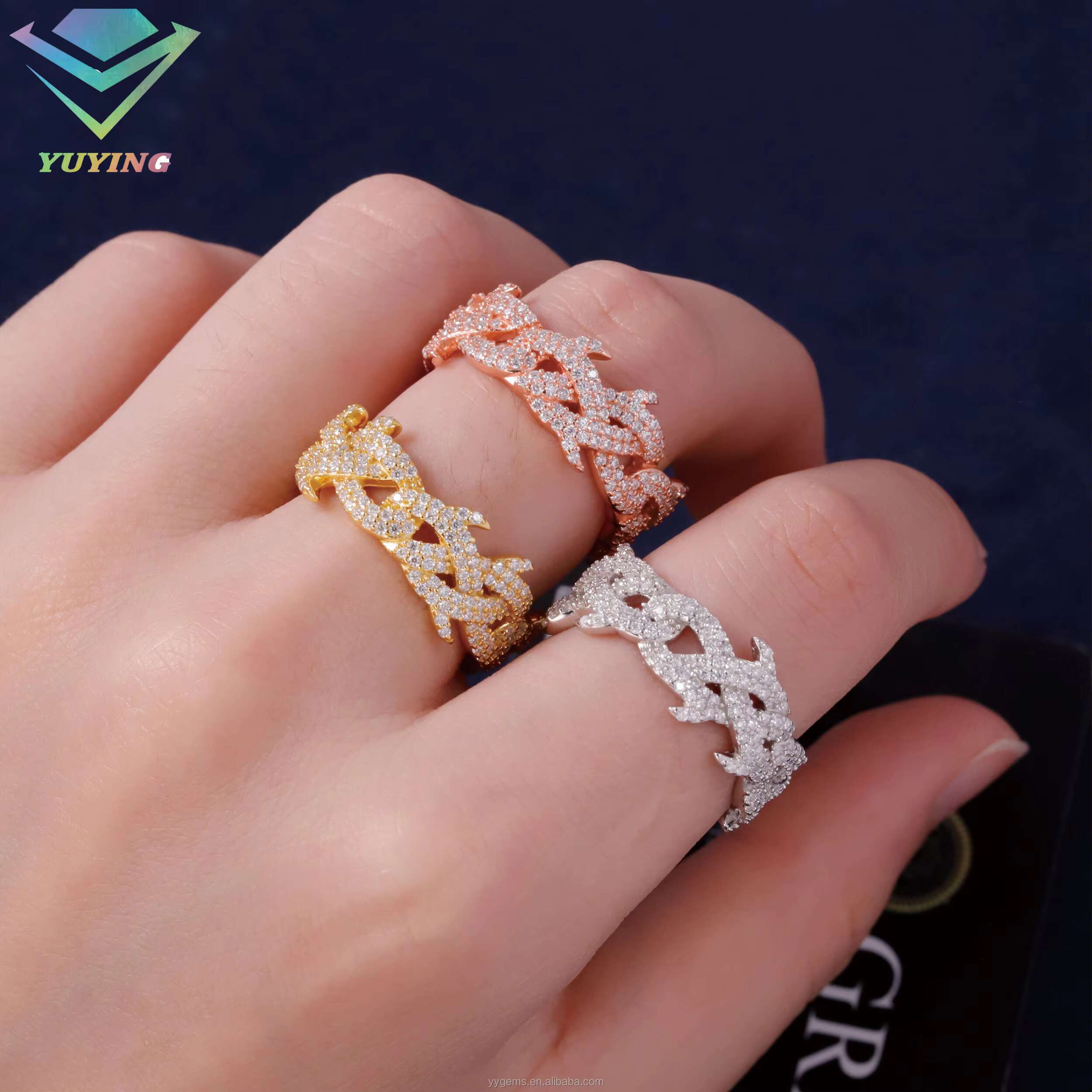 Spiked Design Mossanite Ring Fine Jewelry 925 Sterling Silver Hip Hop Ring for Men Women VVS Moissanite Diamond Cuban Ring