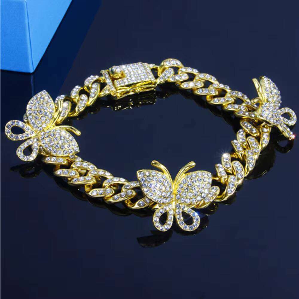 Iced Out butterfly Pendant Classic Bracelet Miami Full Dia Cuban Anklet Foot Jewelry