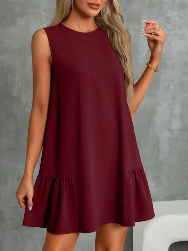 2025 Early Spring New Women's Solid Color Round Neck Sleeveless Vest Dress