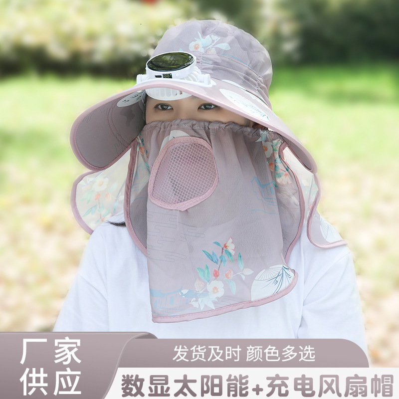 Designer's Sun Hatsummer Hot-selling Solar-powered Digital Display Charging Fan Hat For Women Outdoor Sunshade Sun Protection Hat Greenhouse Gard