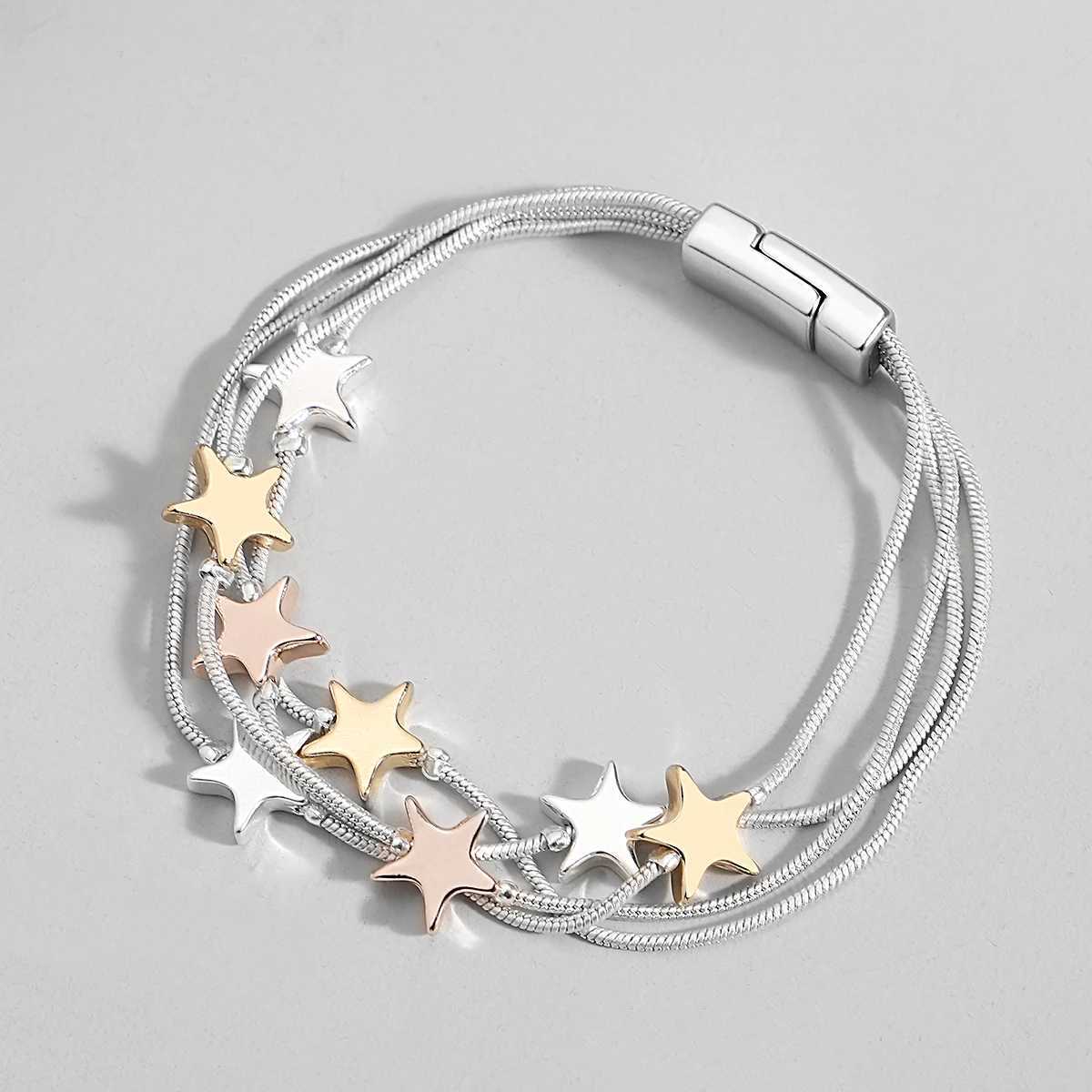 ALLYES Triple Color Star Bracelet for Women Cute Sky Star Multilayer Silver Color Snake Chain Bracelets Bangles Charm Jewelry W250526