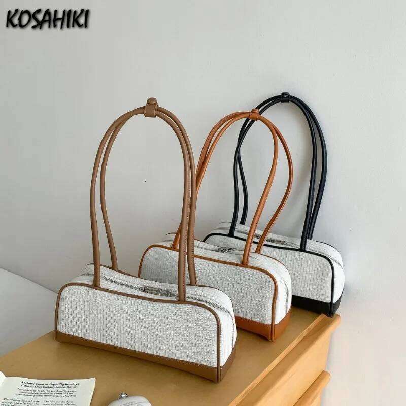 Design Contrast Color Vintage Shoulder Bags Korean Office Lady All Match Underarm Bag Elegant Y2k Fairy Women's Handbags