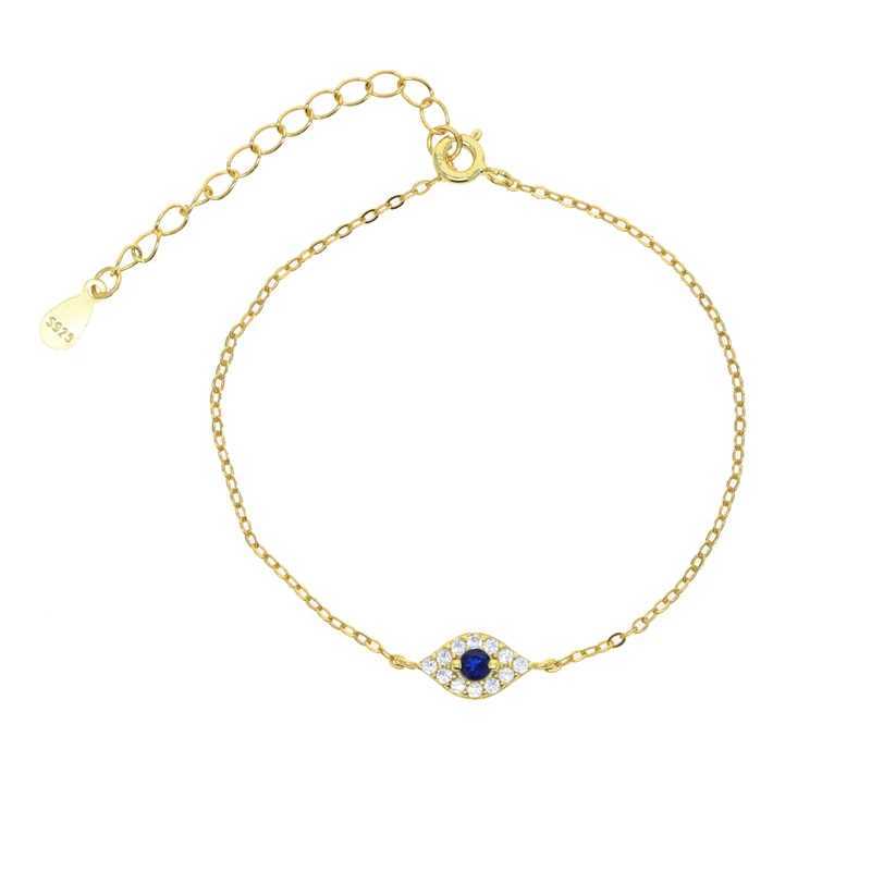 100% 925 Sterling Silver Micro Pave Cubic Zirconia Sparking Blue White CZ Evil Eye Charm Chain Bracelet Lucky Turkish Jewelry W250526
