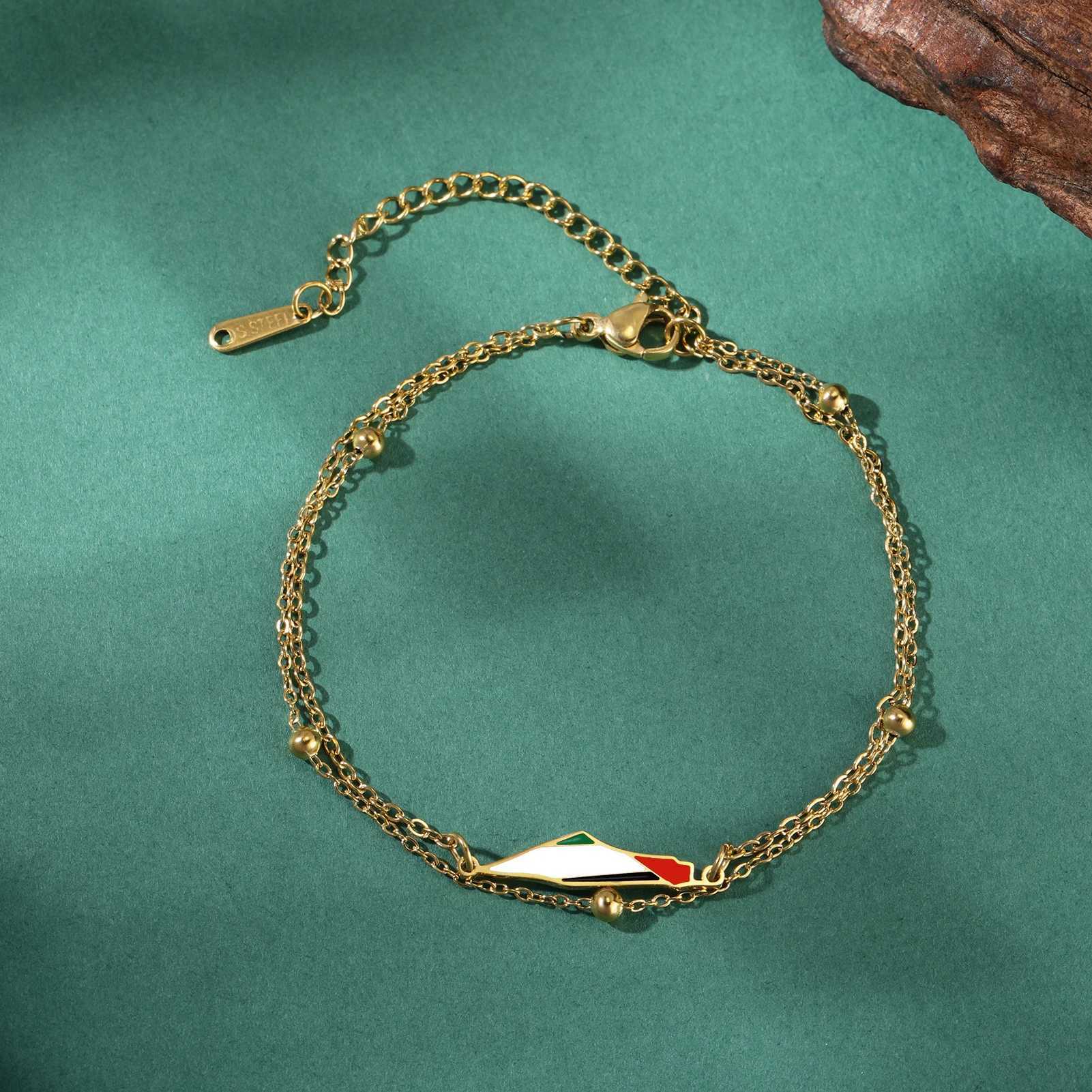 COOLTIME Palestine Map Charm Women Bracelets Stainless Steel Adjustable Double Layer Men Geography Bracelet Jewelry Wholesale W250526