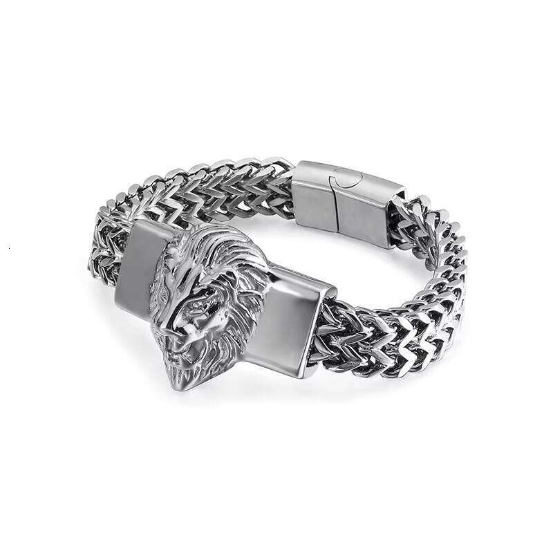 Fashionable Men's Stainless Steel Bracelet Magnetic Retro Fashion lion Head Personality Simple Jewelry