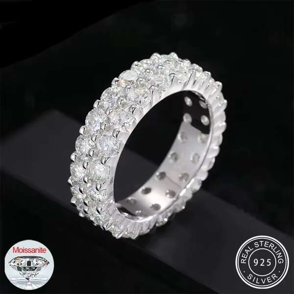 Top Quality 2 Rows 3mm VVS1 Moissanite Rings For Men Hip Hop Jewelry 100% 925 Sterling Silver Hip-hop / Rock Bling Ring Gift