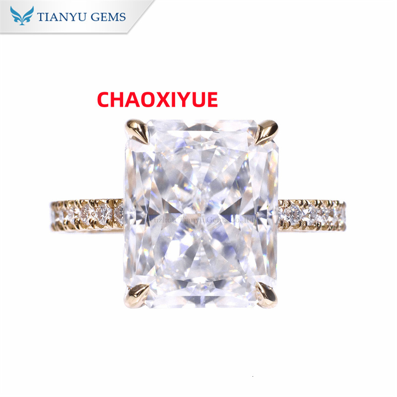 Tianyu Gems 5ct Radiant Crushed Ice Cut Moissanite Engagement Rings New Design 9*11mm Solid Yellow Gold 10k 14k 18k Wedding Gift