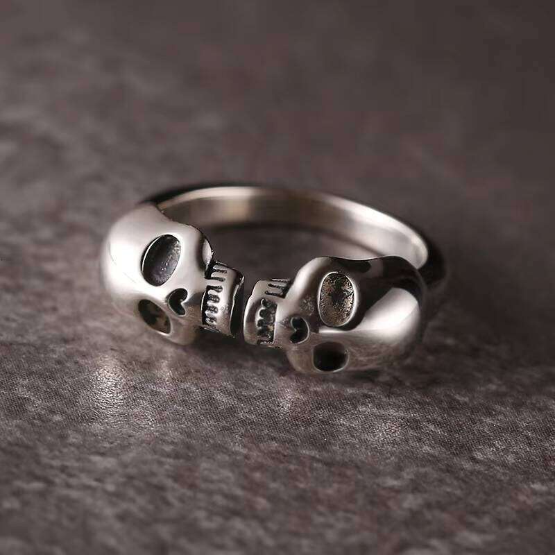 S Sterling Sier Men's and Women's Retro Skeleton Skull Simple Open Ring Jewelry