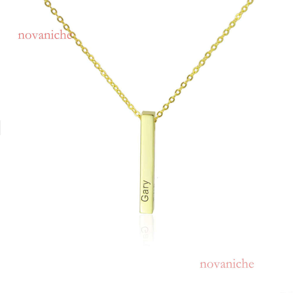 Vertical Personalized Engraved Name Fashion Jewelry Gold Plated Stainless Steel 3D Bar Necklace Wholesale