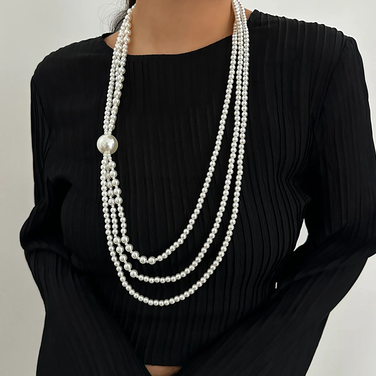 Ingemark Baroque Multilayer Pearl Long Chain Necklace Women Creative Elegant Sweater Chain Neck Accessories Jewelry 250522