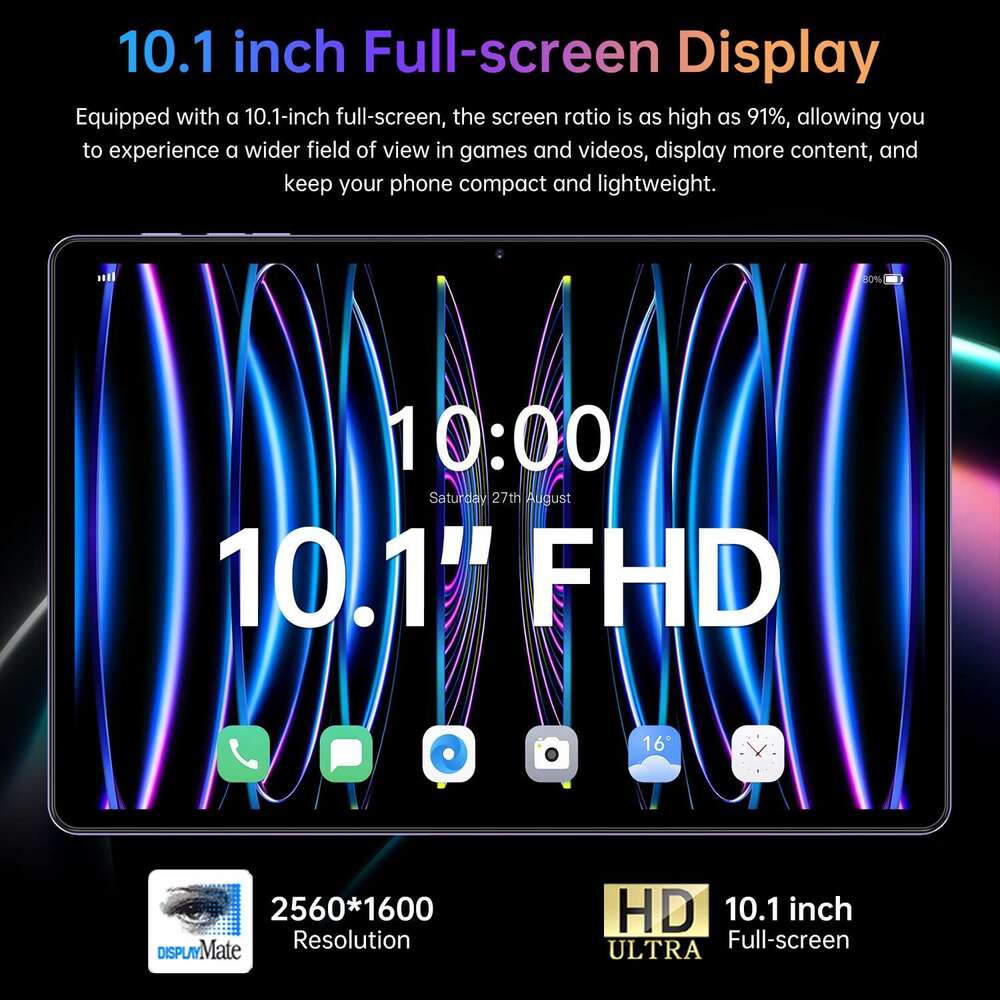 Pad 16 Pro Tablet 10.1inch 16GB+1TB lightweight Tablet PC can insert dual SIM Android tablet global English smartphone front and rear high-definition 