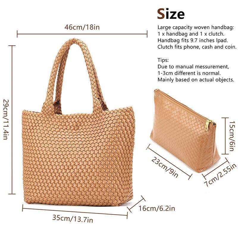 Handbags Large Bag for Women Fashion Woven Purse Vegan Leather Tote