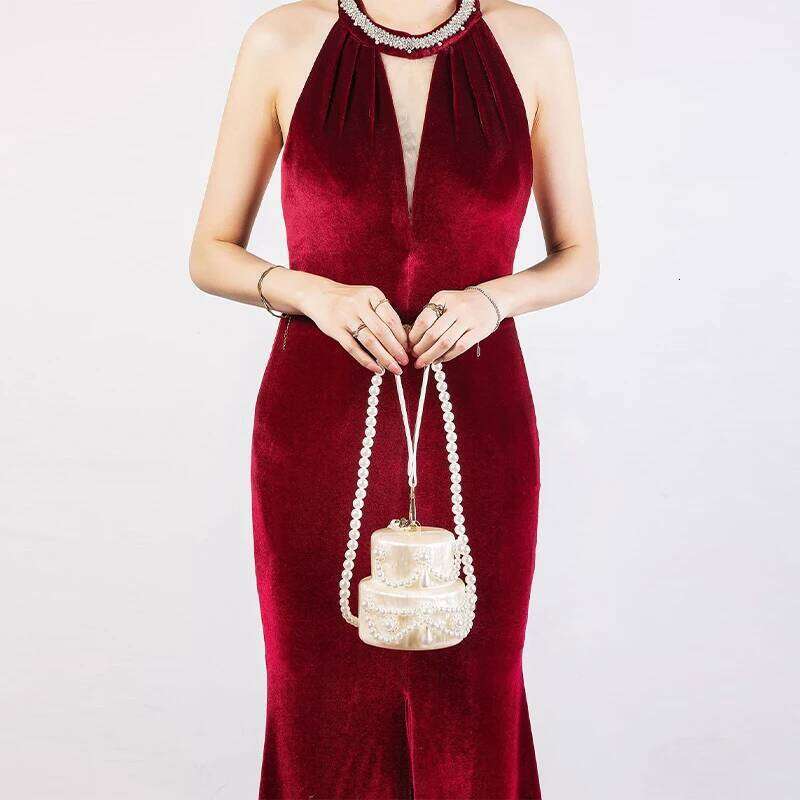 Women's Bags Designer Novelty Special-Shaped Shell Acrylic Latest Crossbody Pearl Oval Ball Beaded Long Chain Women Evening Box Party Clutch Bag