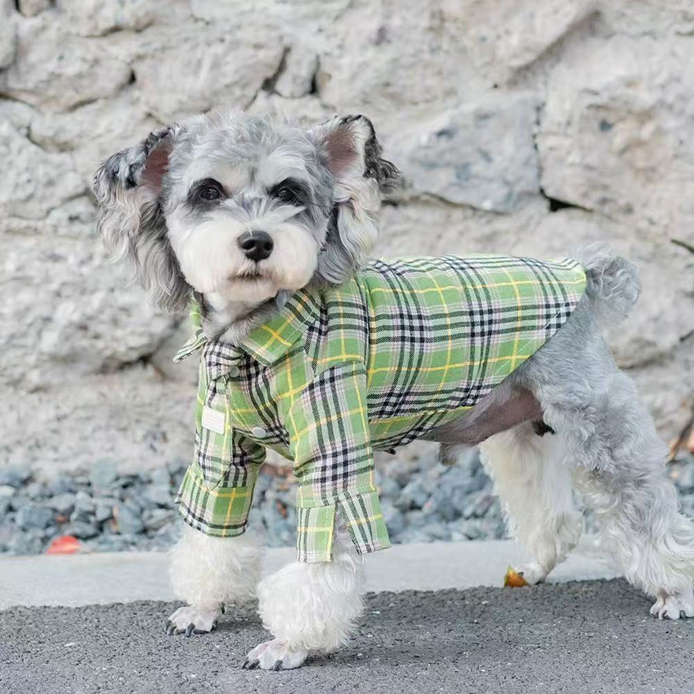 T00319 College style dog clothes autumn and winter pet plaid shirt net celebrity Teddy Schnauzer cat small dog clothes trend