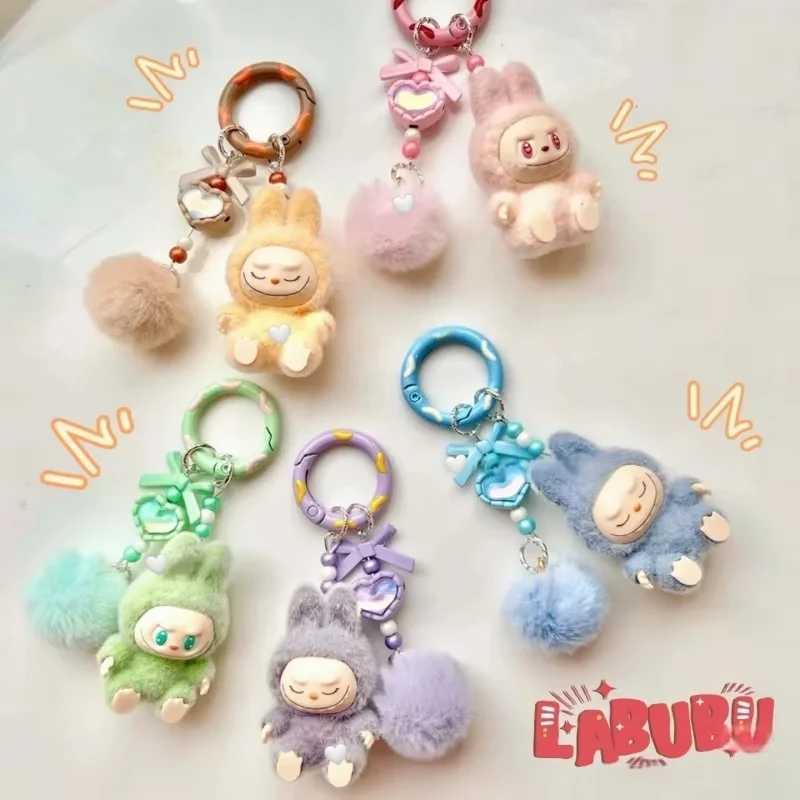Hot Sale Labubu Series Cute Keychain Cartoon Creative Three-Dimensional Doll Student Schoolbag Pendant Car Keyring Toy Kid Gift W250526