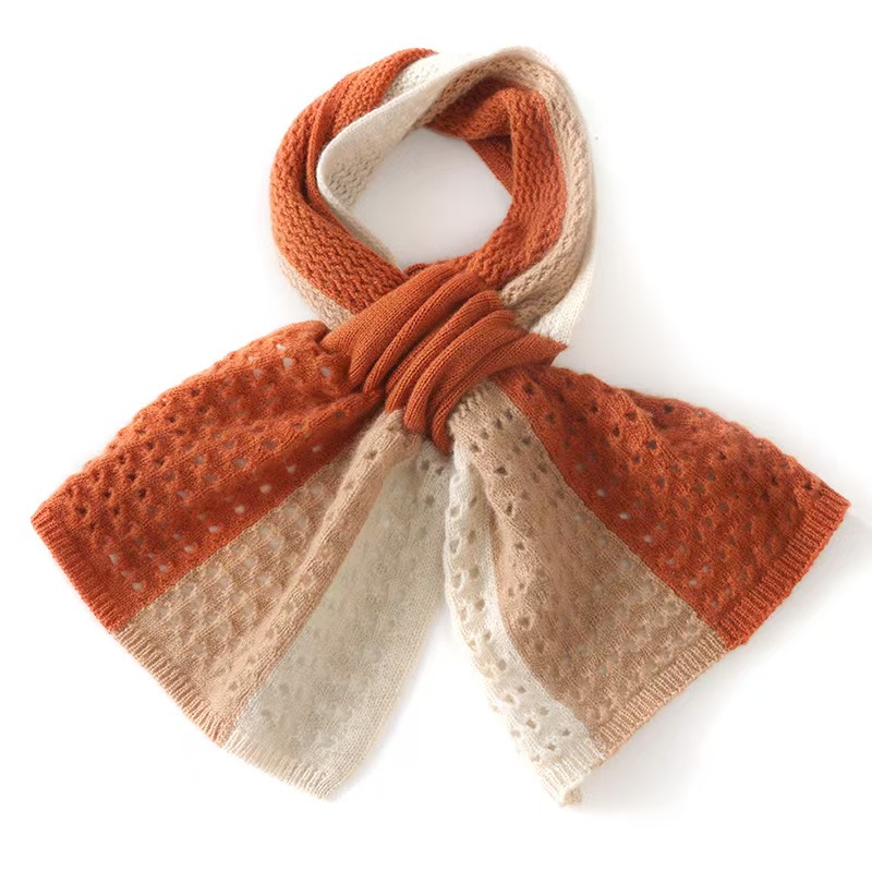 T818 cashmere women's scarf warm neck protection color matching knitted fashion perforated multi-color new neck scarf