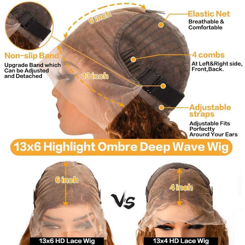 250% 4/27 Highlight 13x6 Deep Wave Lace Wigs 13x4 Ombre Curly Straight HD Front Wig Human Hair Pre Plucked