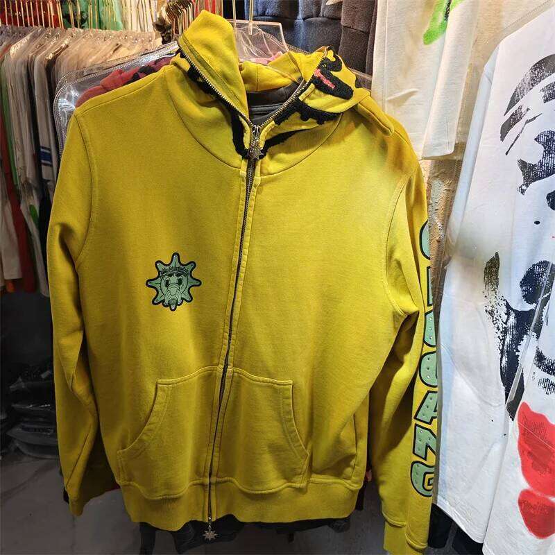 High-Quality Cotton Hoodie With Cartoon Graphic Print Rhinestones Deco For Glo Gang Lovers In Yellow And Gray