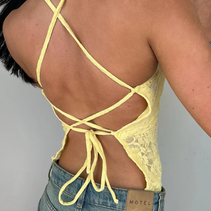 Rockmore Floral Lace Mesh Sheer Camis Vintage Spaghetti Strap Top Women Summer Sleeveless Vest Y2K Fairycore Backless Crop Tops 250523