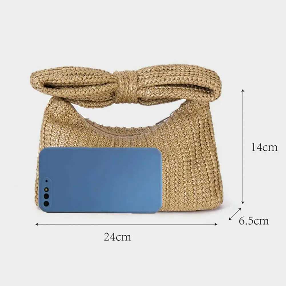 Bow Clutch Bag Bohemian Style Straw Bow Purse with Shape Clutch Foldable Handle Zipper Closure Handbag for Summer Beach Vacation W250527