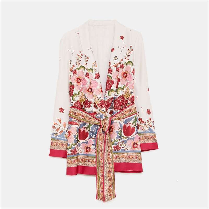 Women's Clothing 2025 Spring New Belted Blazer + Wide-Leg Pants Printed Set