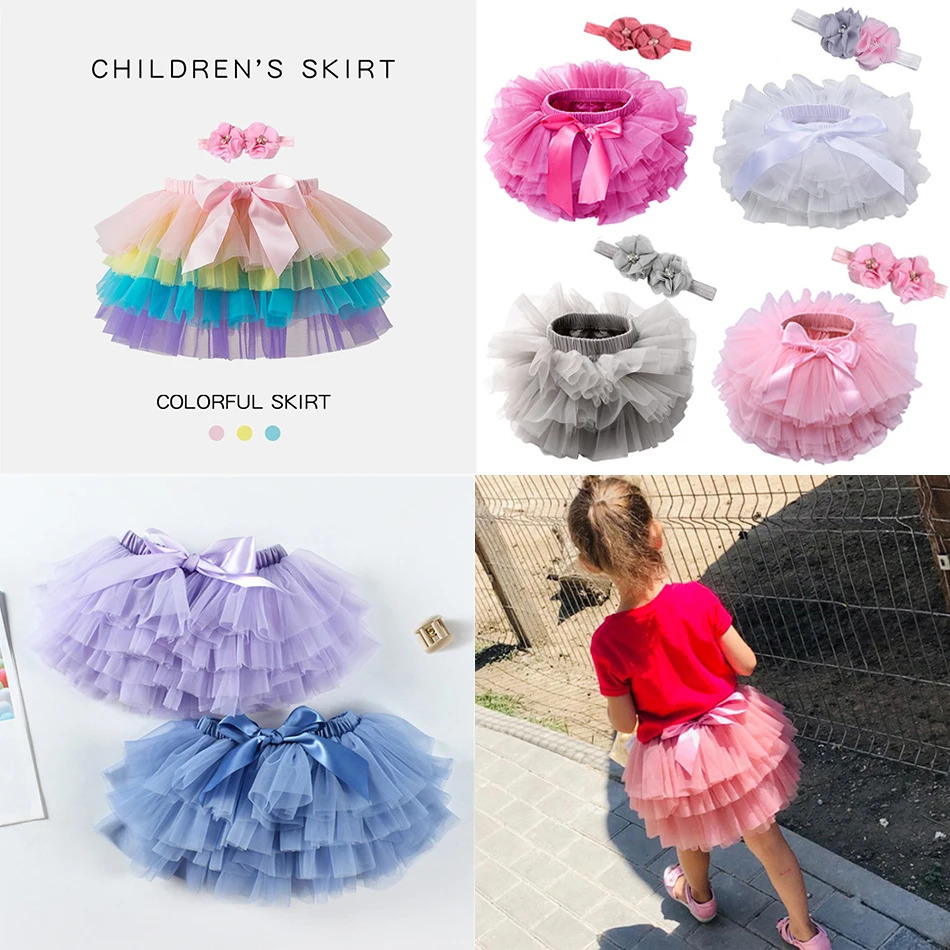 Toddler Tutu Tulle Skirts With Hair Band Sets Kids Princess Rainbow born Fluffy Costume Girls Baby Birthday Party Mini Skirt 250527