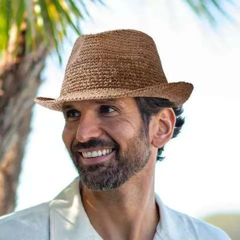 Natural Raffia Jazz Sun Hats Men and Womens Summer Manual Woven Straw HatFashion Sun Protection Sunshade Beach Hat Panama 250526
