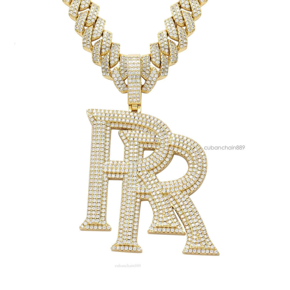 Custom High Quality 14k Initial Pendant R Rope/cuban Link Chain Moissanite Real Gold Necklace for Man Women