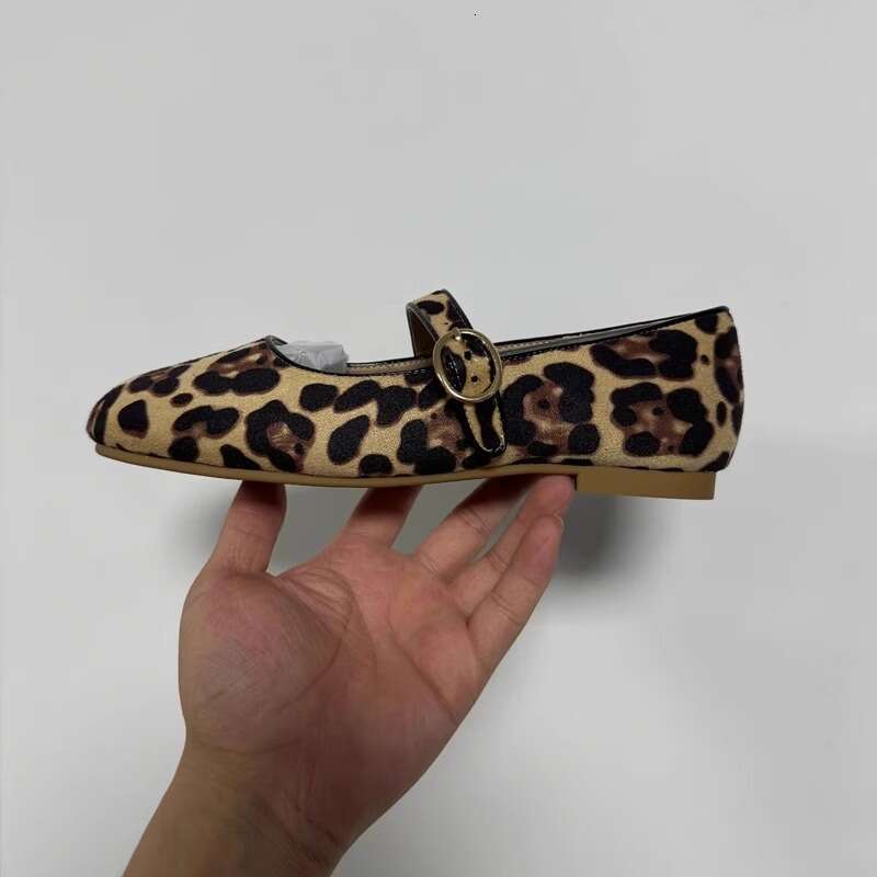 Sheepskin Version ~ Korean Style Niche Leopard Print Genuine Leather One-Strap Flat for Women Ballet Mary Jane Shoes