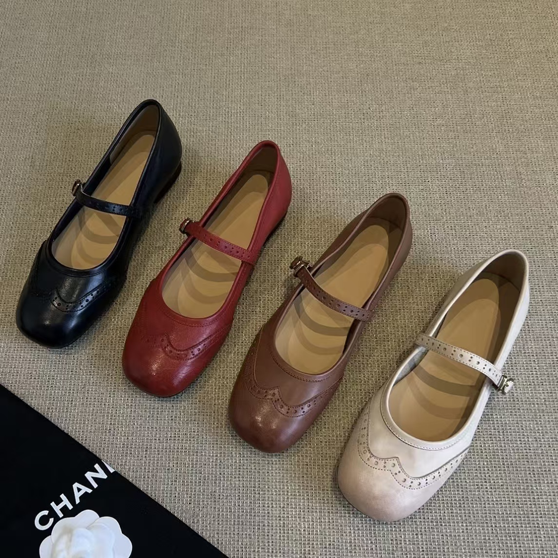 Pumps Spring/Fall 2023 Genuine Leather Round Toe Chunky Low Heel Women Shoes Retro Mary Janes 0be7