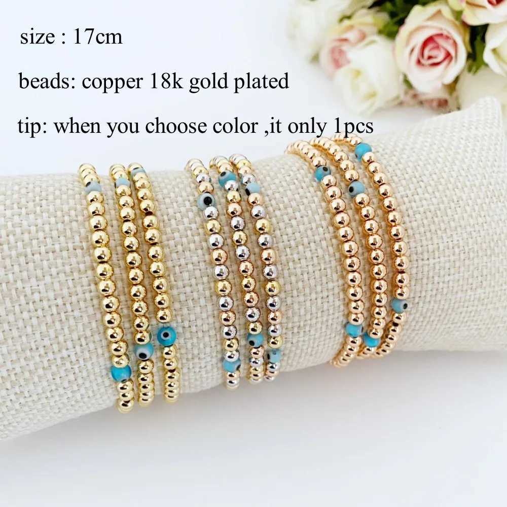 KKBEAD Bracelets 18K Gold Plated Waterproof Evil Eye Bracelet Beaded Stretch Jewelry for Women Accessories Pulseras Mujer W250526