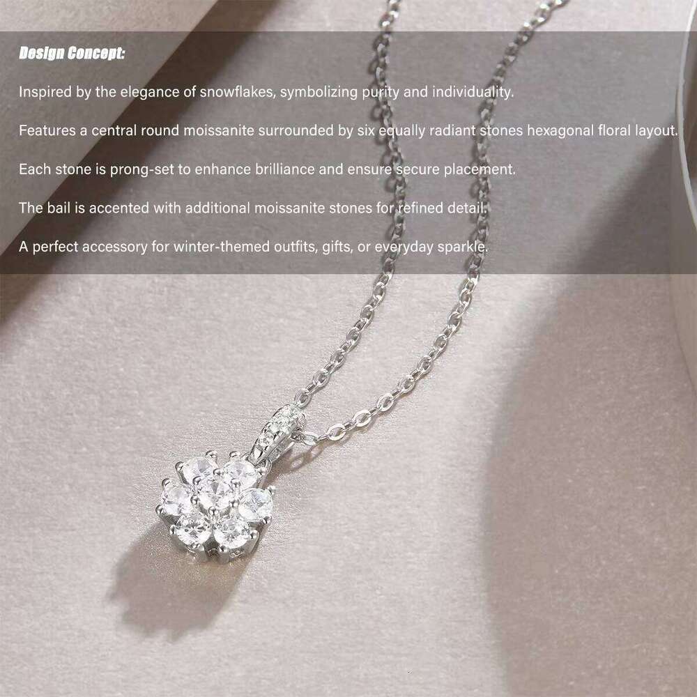 Snowflake Moissanite Pendant for Women Sterling Sier Gold Plated Custom Elegant Style Jewelry Gift GRA Certificate