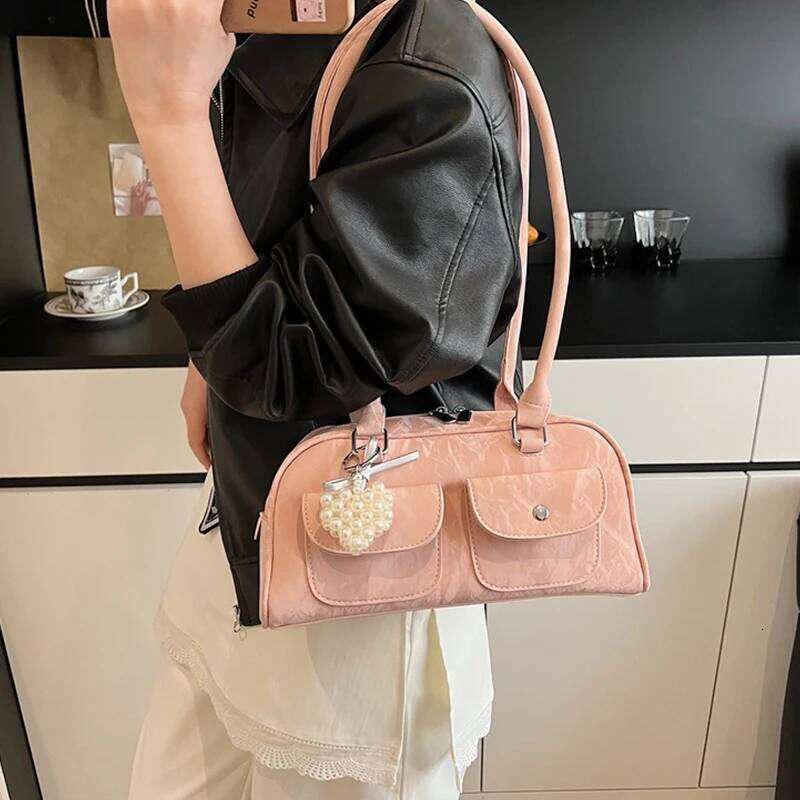 Women's Bags Designer Exquisite Double Pocket Women Pillow Shoulder Bags Embroidered Leather Commuter Tote Underarm Handbags Purse Bowling Bag