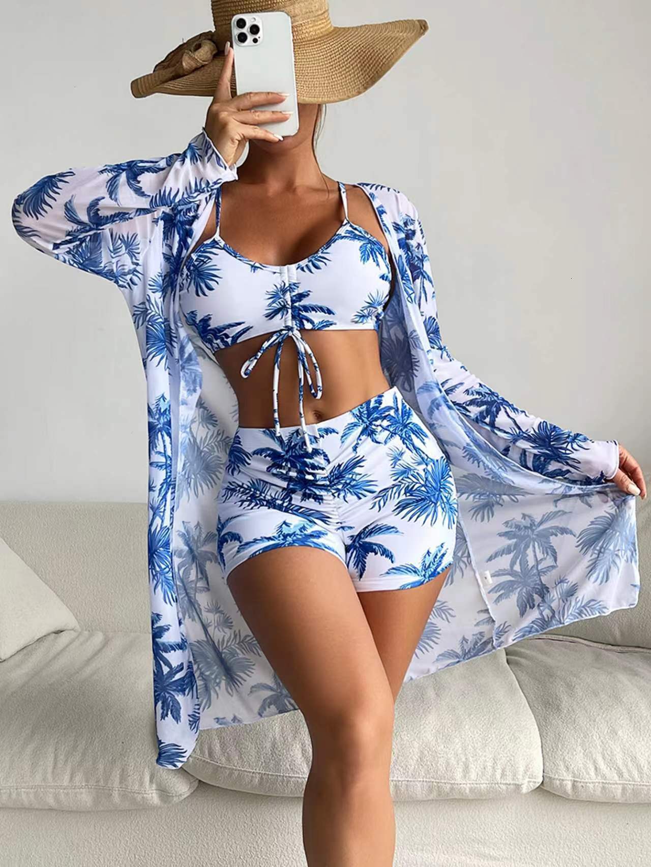 Outdoor Sexy Free Shipping 2025 New Designer Multi-color Mesh Hoodie Fashionable And Sexy, Paired With Knee Length Pants And A Three Piece Women'