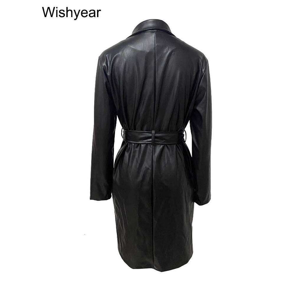 Vintage Women PU Leather Black Jacket Elegant Lapel Collar Long Sleeves Coat With Sashes Sexy Cool Girls Streetwear Outwear Y2k