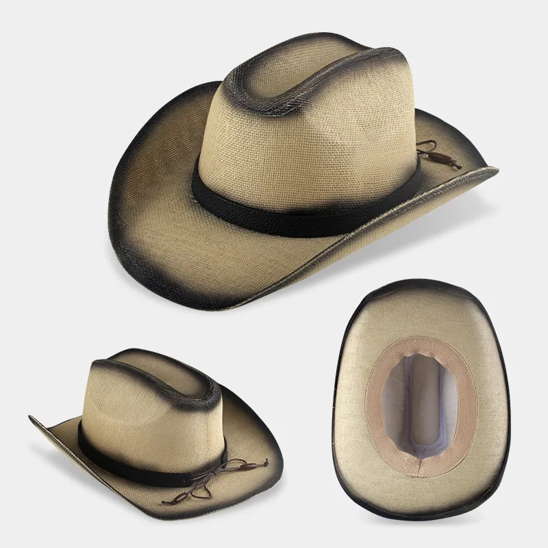 Hollow Out Straw Western Cowboy Hat for Men Women Summer Curling Brim Beach Sun Hats Panama Cowgirl Hats Outdoor Fishing Hat 250526