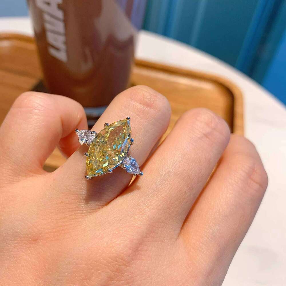 Jewelry S Silver High Carbon Yellow Horse Eye Ring Main Stone 9*18
