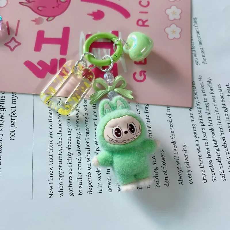 Kawaii Labubu Keychain Doll Couple Keyring Cute Cartoon Creative Mobile Phone Bag Pendant Charms Backpack Decoration Gifts W250526